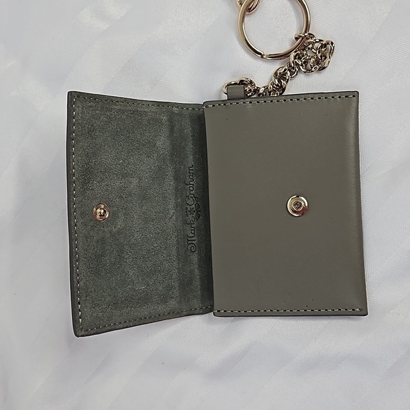 MARK & GRAHAM CARD CASE KEY CHAIN -IN GREY LEATHER -SUEDE - Picture 5 of 7